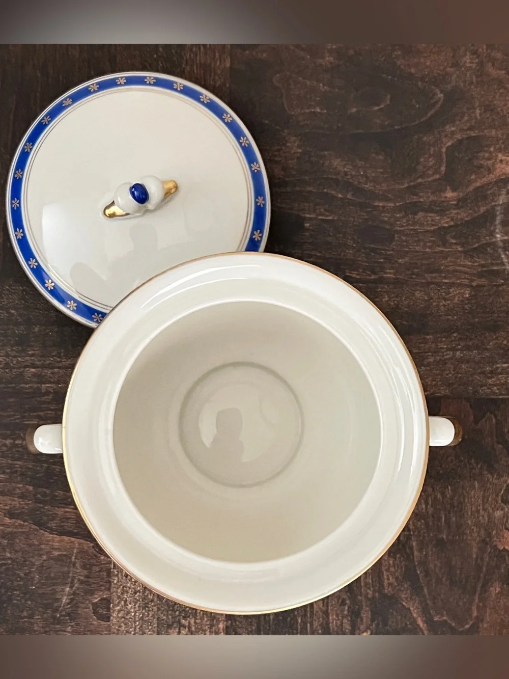 Antique Pirkenhammer Czechoslovakia Porcelain Covered Bowl Cobalt & Gold Mint